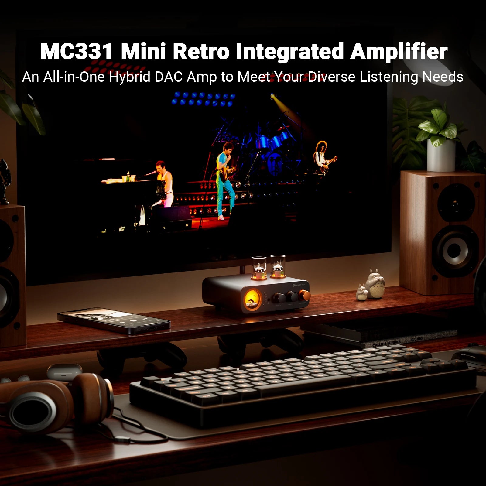Fosi Audio MC331 2.0 Channel Bluetooth Stereo Integrated Tube Amplifier, Mini All-in-One DAC Audio Power Amp for Passive Speaker