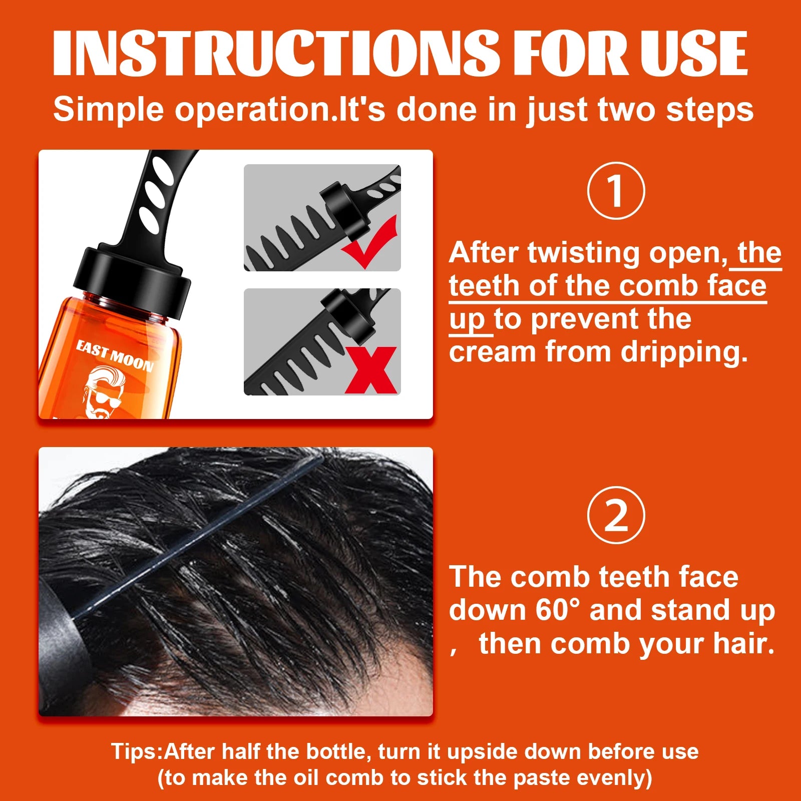Men'S Wax Hair Comb 2 In 1 Moisturizing Styling Liquid Oil No-Greasy Gentle Long-Lasting Fluffy Remove Dandruff Gel With Comb