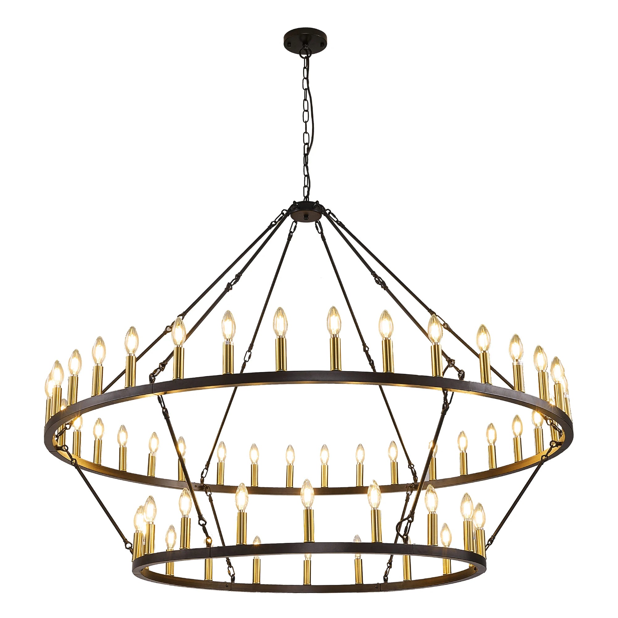 60'' Extra Large Wagon Wheel Chandelier 2 Tier 54-Light Farmhouse Pendant Light Fixture Round  Hanging Lighting for High Ceiling