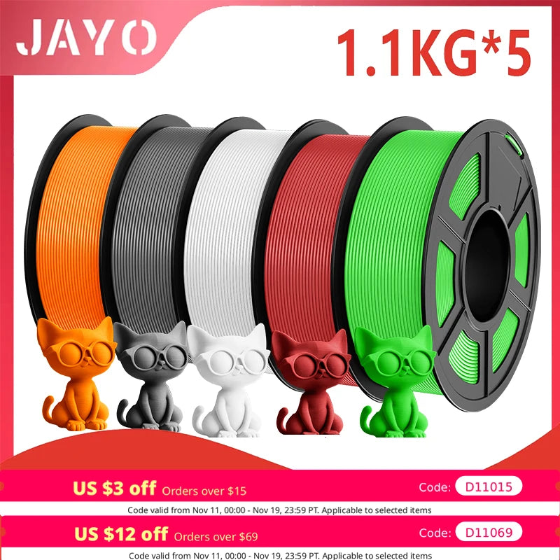 JAYO pla plus Filament 5KG 3D printer filament PLA+ 1.75MM 5Rolls multiple colors optional Neatly Wound for 3D Printer