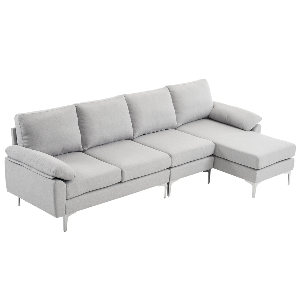 280 *140 *86cm L-Shaped Glossy With Iron Legs 4-Seater Indoor Modular Sofa Light Gray