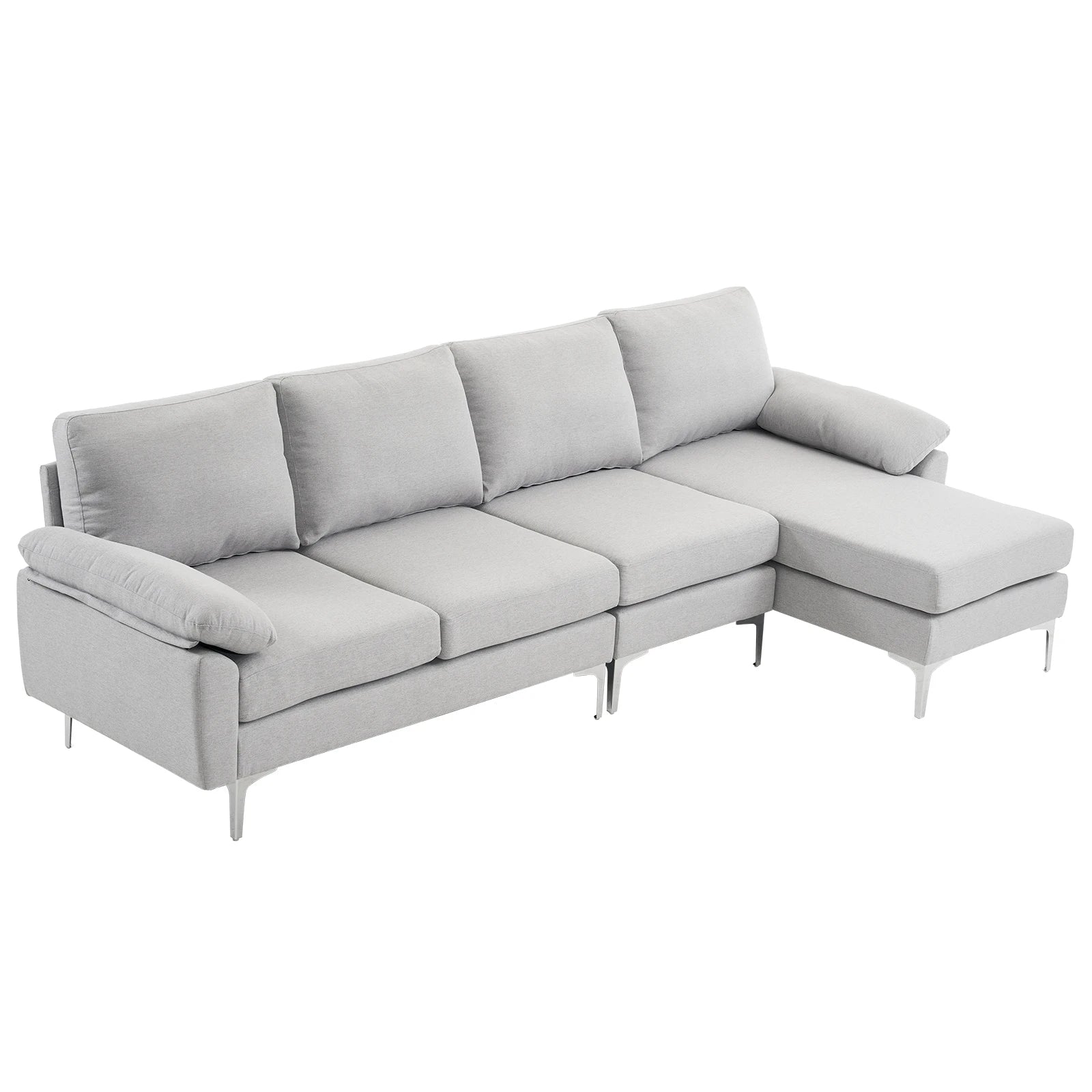 280 *140 *86cm L-Shaped Glossy With Iron Legs 4-Seater Indoor Modular Sofa Light Gray