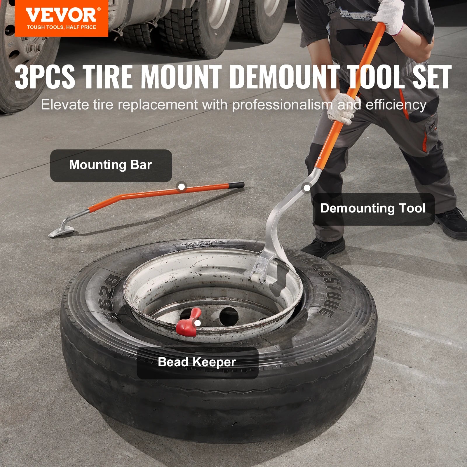SucceBuy Tire Mount Demount Tool 22.5"-24.5" Manual Steel Tire Changer Mount Demount Removal Tool Tire Changing Tubeless Tire