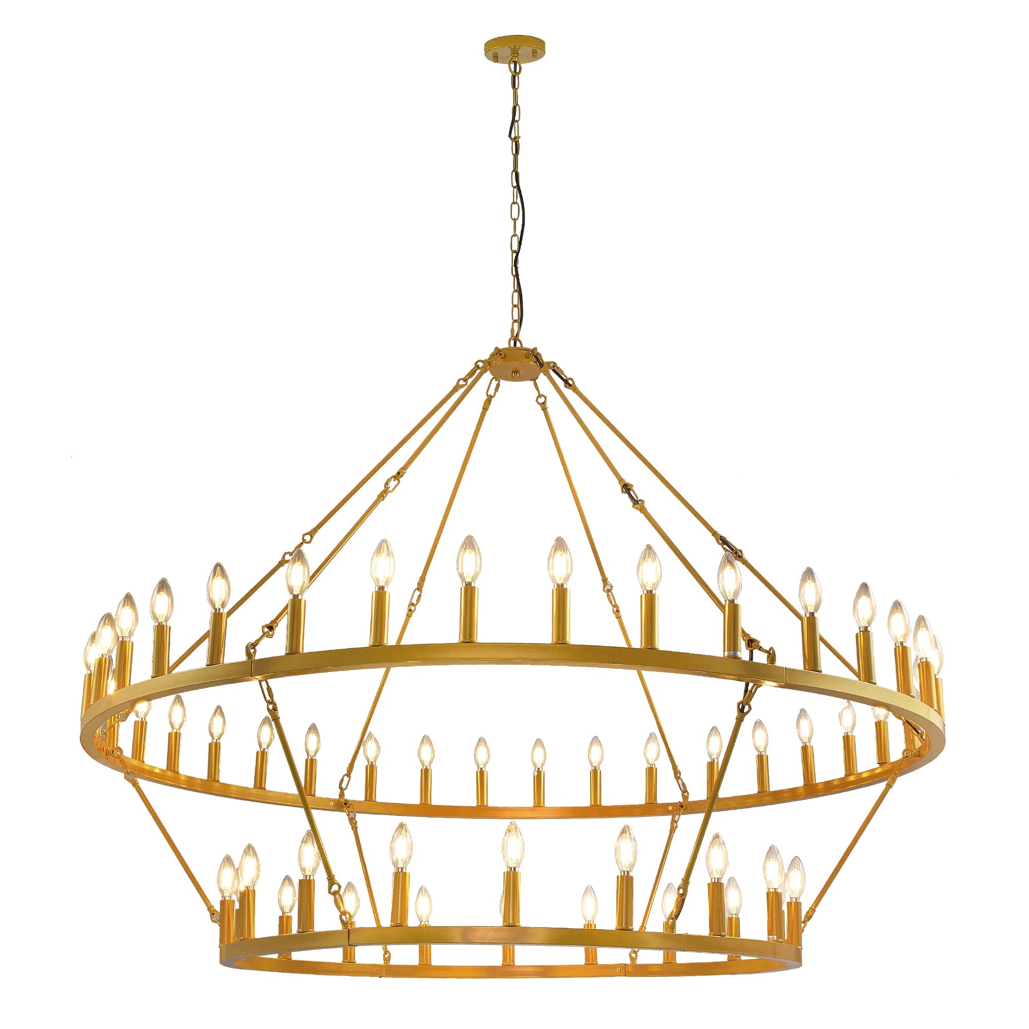 60'' Extra Large Wagon Wheel Chandelier 2 Tier 54-Light Farmhouse Pendant Light Fixture Round  Hanging Lighting for High Ceiling