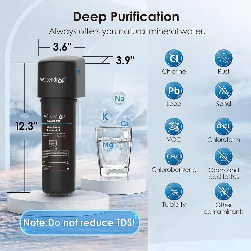 Waterdrop 10UB Under Sink Water Filter, Reduces PFAS, PFOA/PFOS, Lead, Chlorine, Bad Taste, NSF/ANSI 42 Certified, 8K Gallons