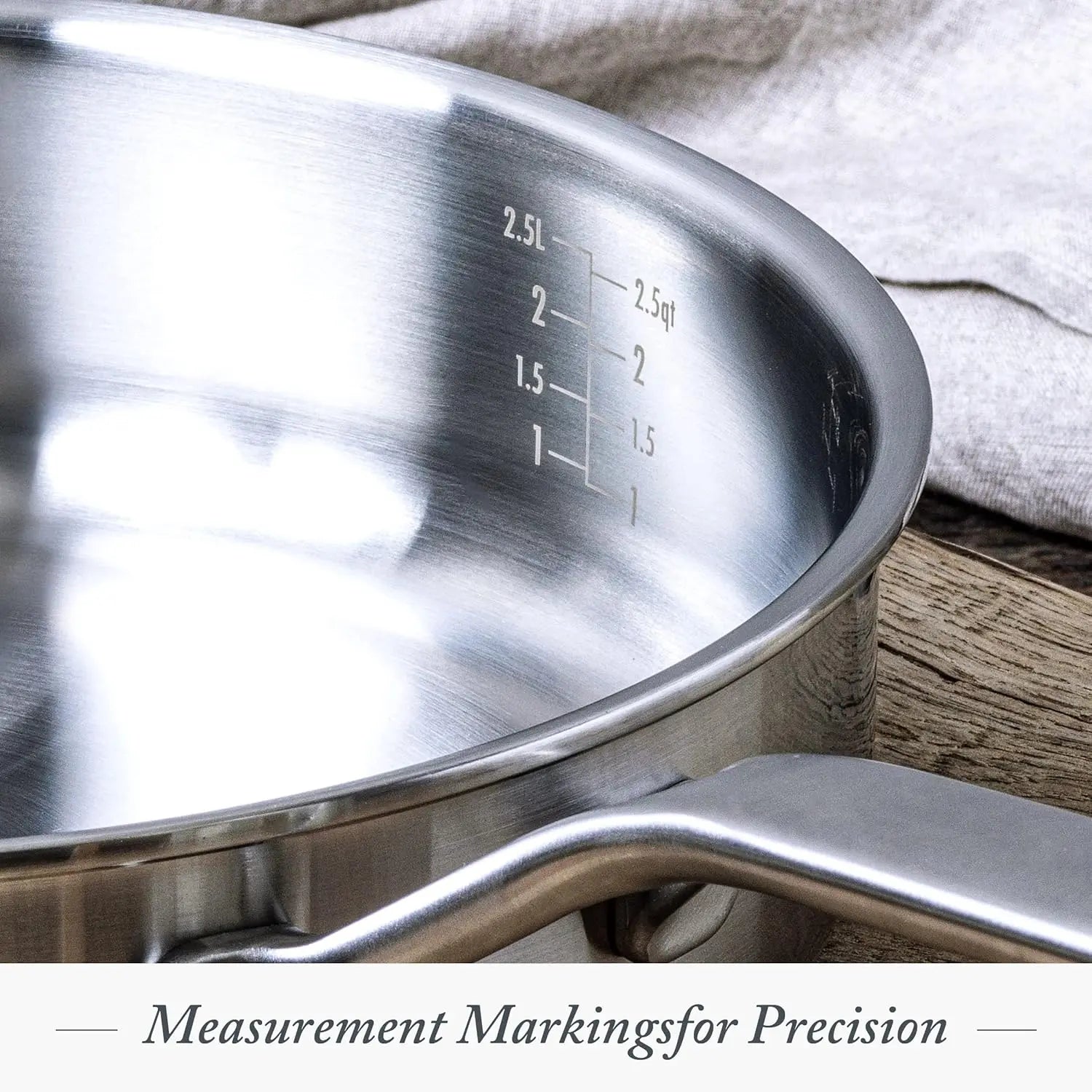 Merten & Storck Tri-Ply Stainless Steel 14 Piece Cookware Pots & Pans Set,Professional Cooking,Multi Clad,Measurement