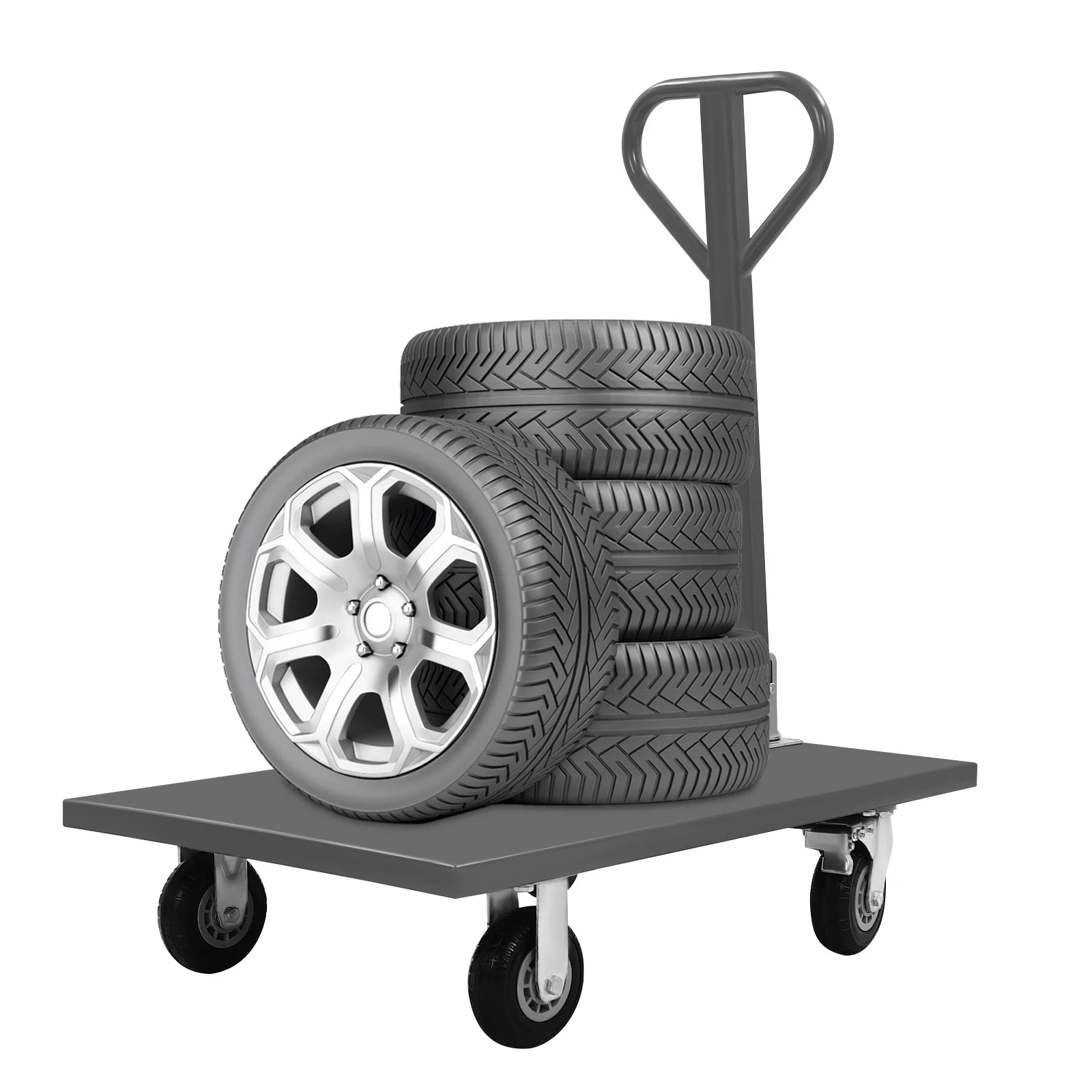 2000lbs  Steel Plate Cart  with Front Handle 360 Degree Swivel Gray 36*24in Dolly Cart with Wheels Heavy Duty 91.4*61*108.2cm