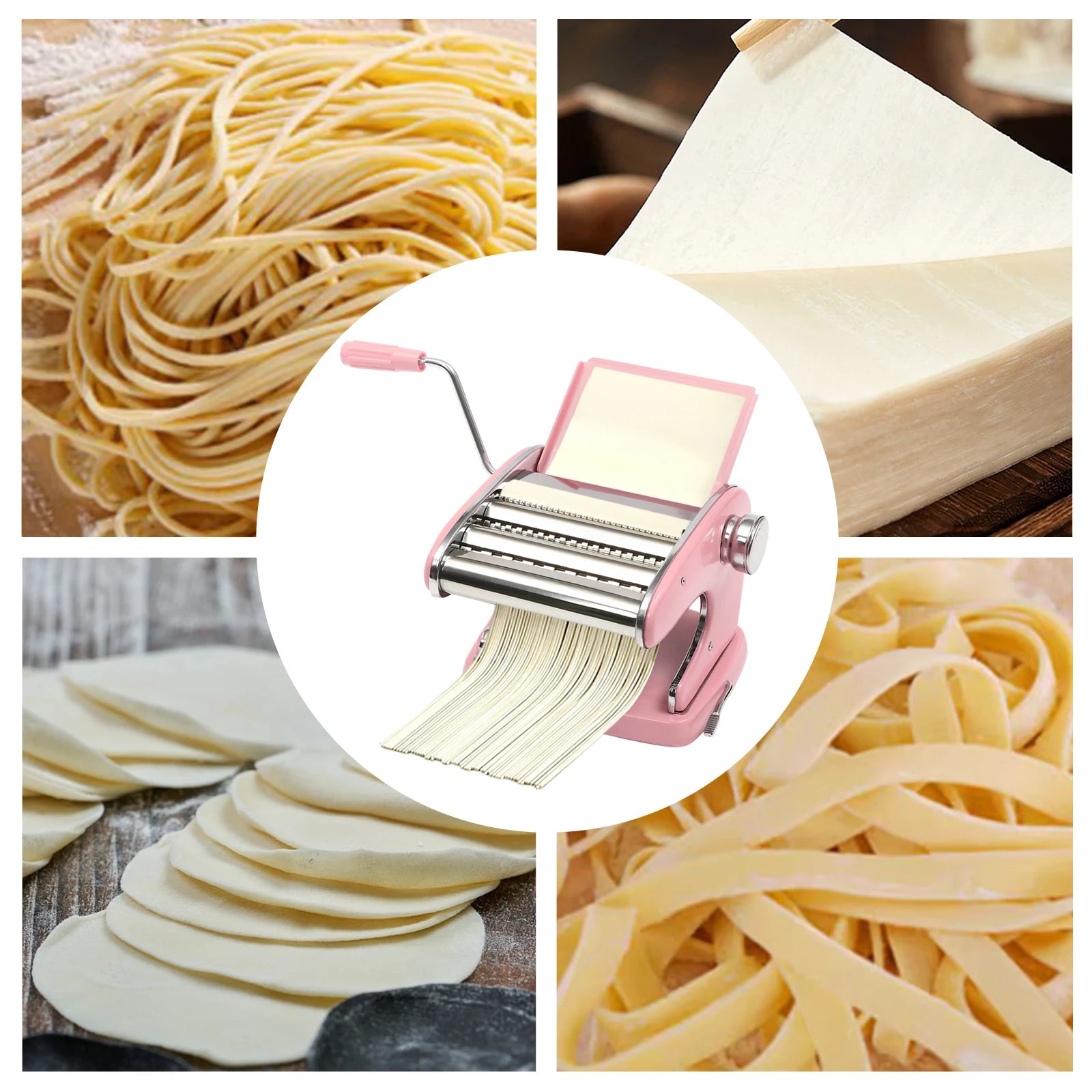 Pasta Maker Machine Adjustable Thickness Settings, Adjustable Clamp, Stainless Steel Construction for Spaghetti, Lasagna