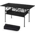 Portable Aluminum Roll-Up Camping Table - 46x27x22in Compact Backpacking Table, Lightweight Picnic Table for Outdoor (Black)