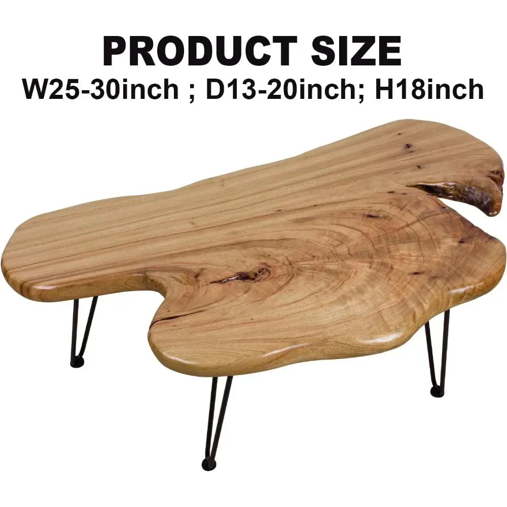Natural Wood Coffee Table with Clear Lacquer Finish and Metal Hairpin Legs for Living Room - 16" Tall - Mesa de Centro para Sala