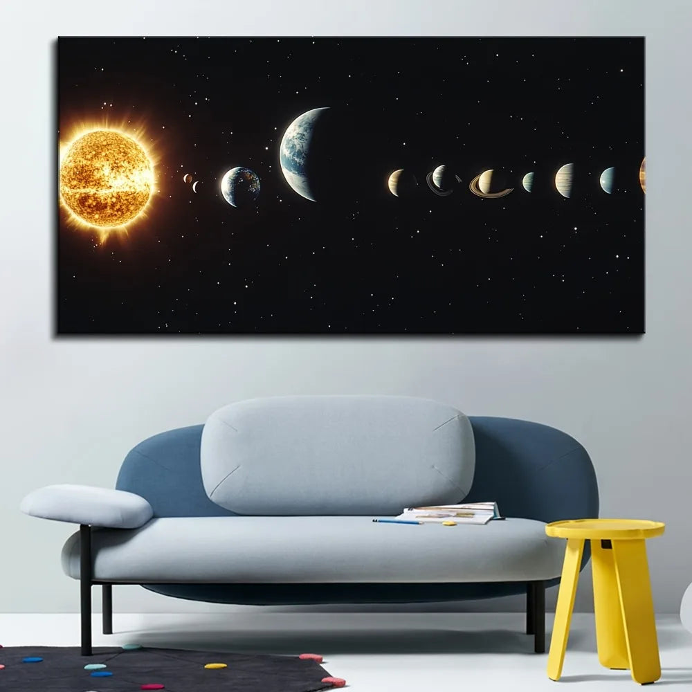 1.5 inch thick pine frame, solar system painting, suitable for interior wall decoration, home and dormitory decoration