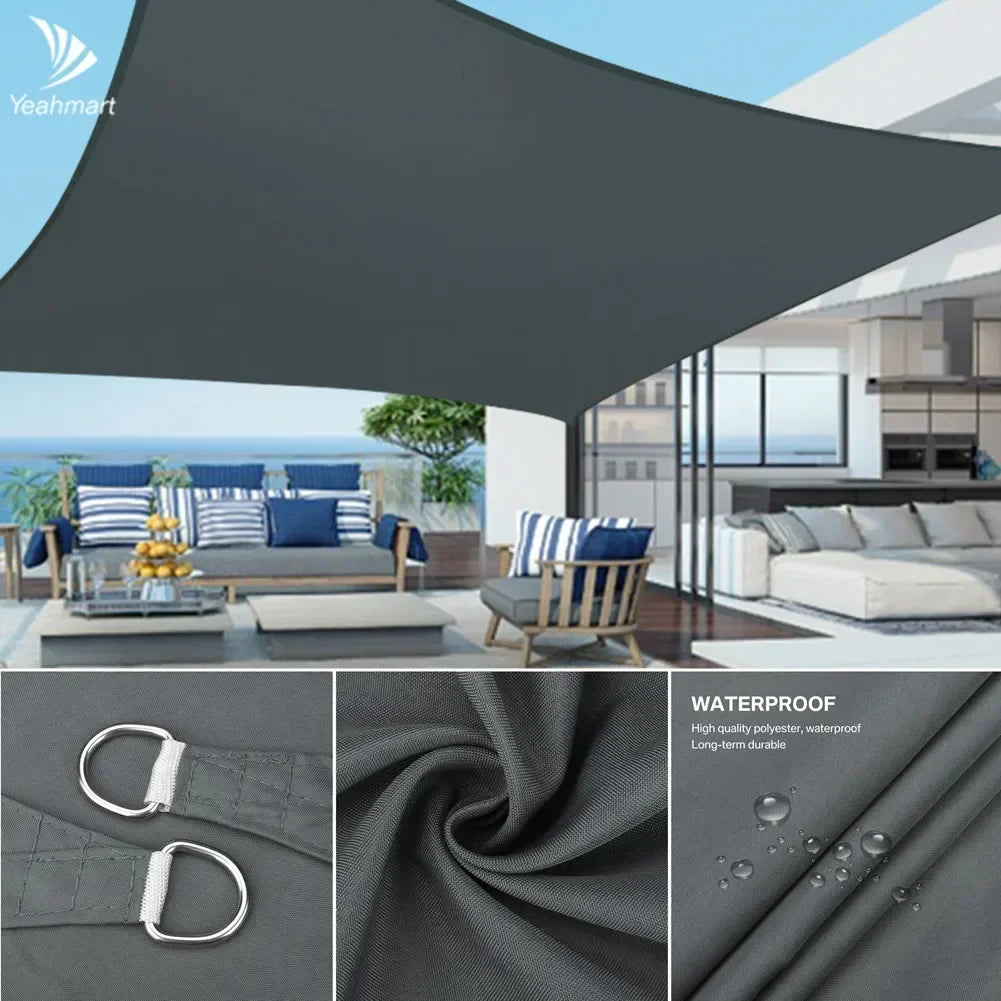 Waterproof Oxford Gray Square Rectangle Shade Sail Garden Terrace Canopy Swimming Sun Shade Outdoor Camping Yard Sail Shelter