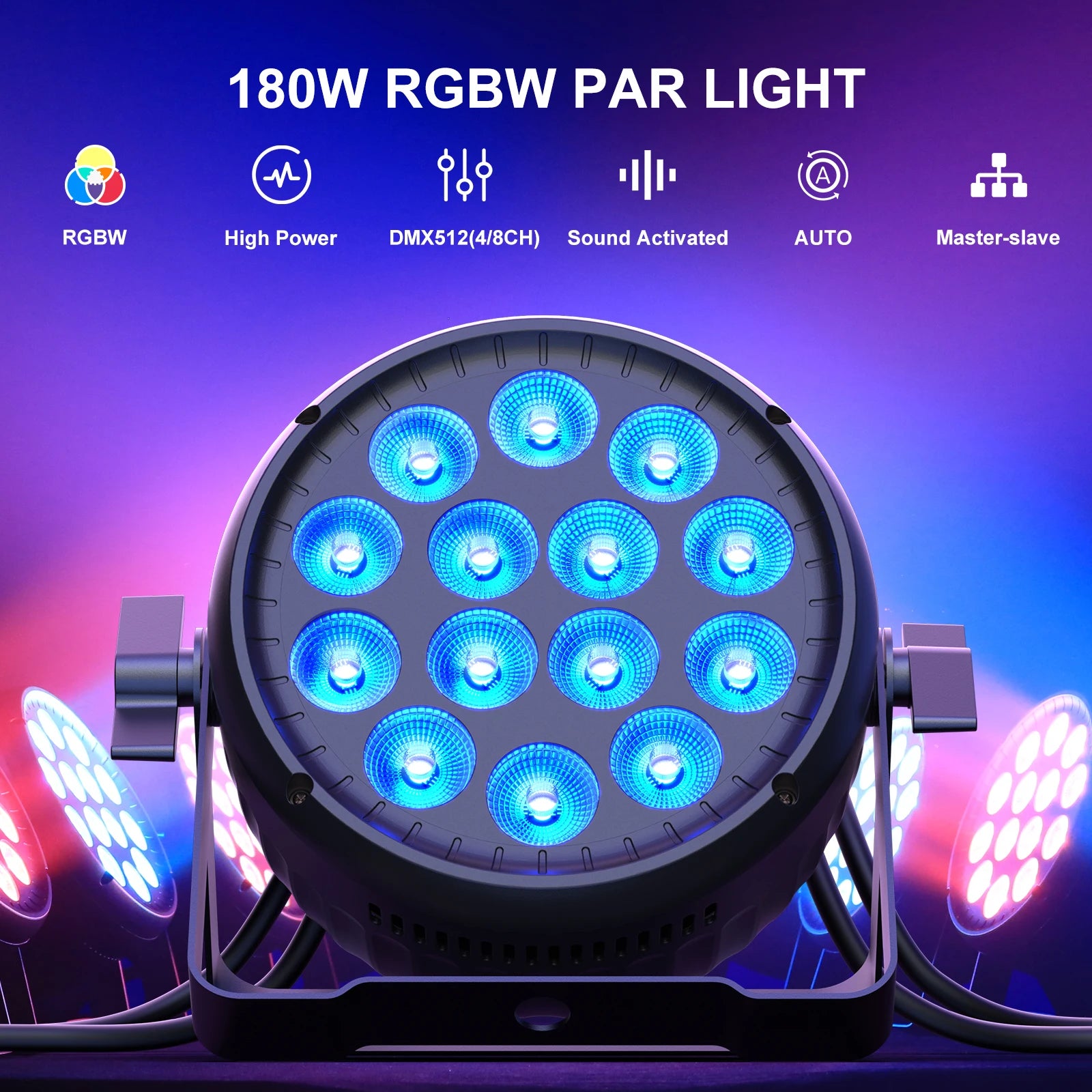 U'King 2PCS 180W RGBW Par Light DMX512 Stage Light 4/8CH 14x15W RGBW LED Par Light Colorful Effect Lighting for DJ Disco Party