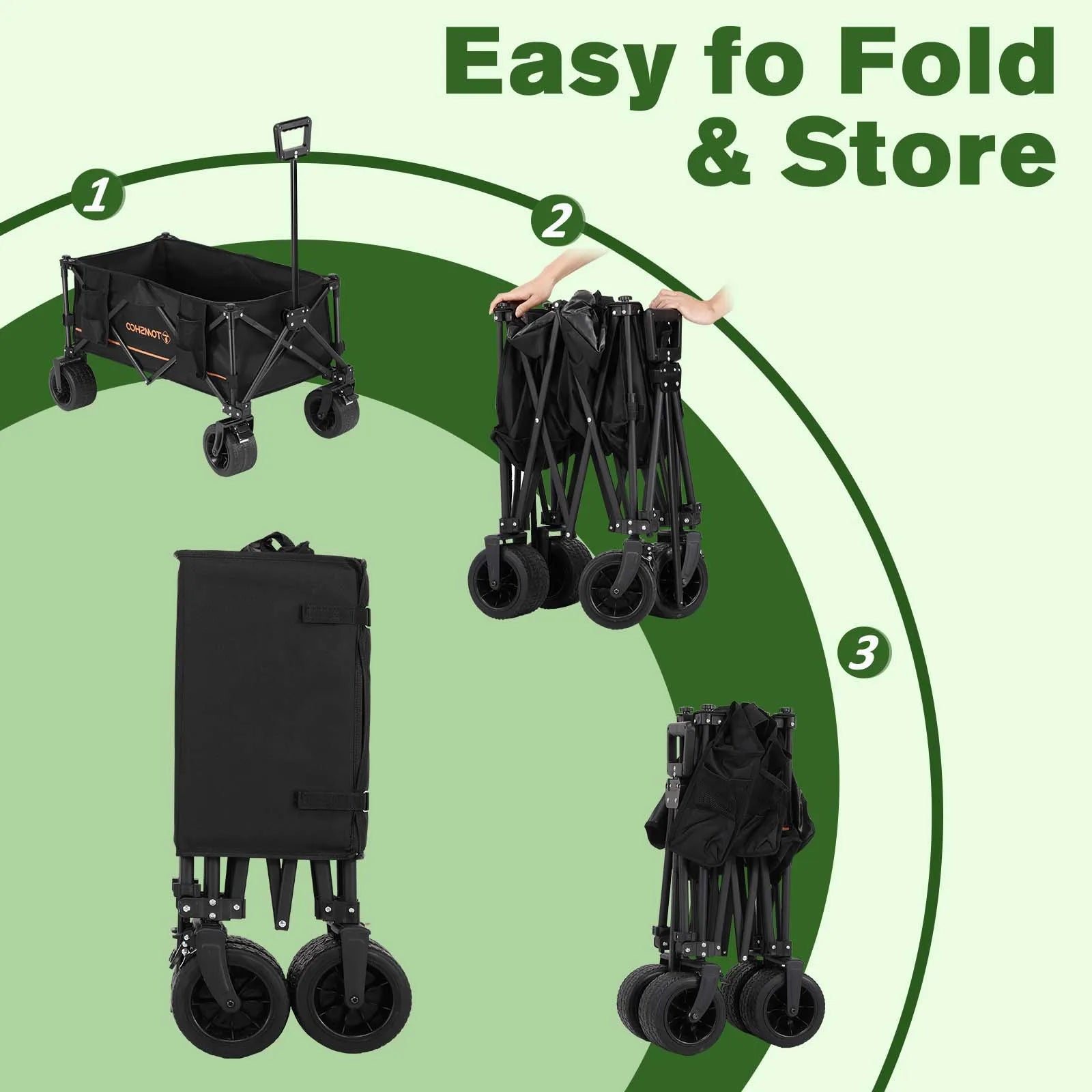 TOMSHOO Collapsible Folding Wagon Cart/Portable Large Capacity Camping Wagon/All Terrain Foldable Wagon/Heavy Duty Utility Wagon