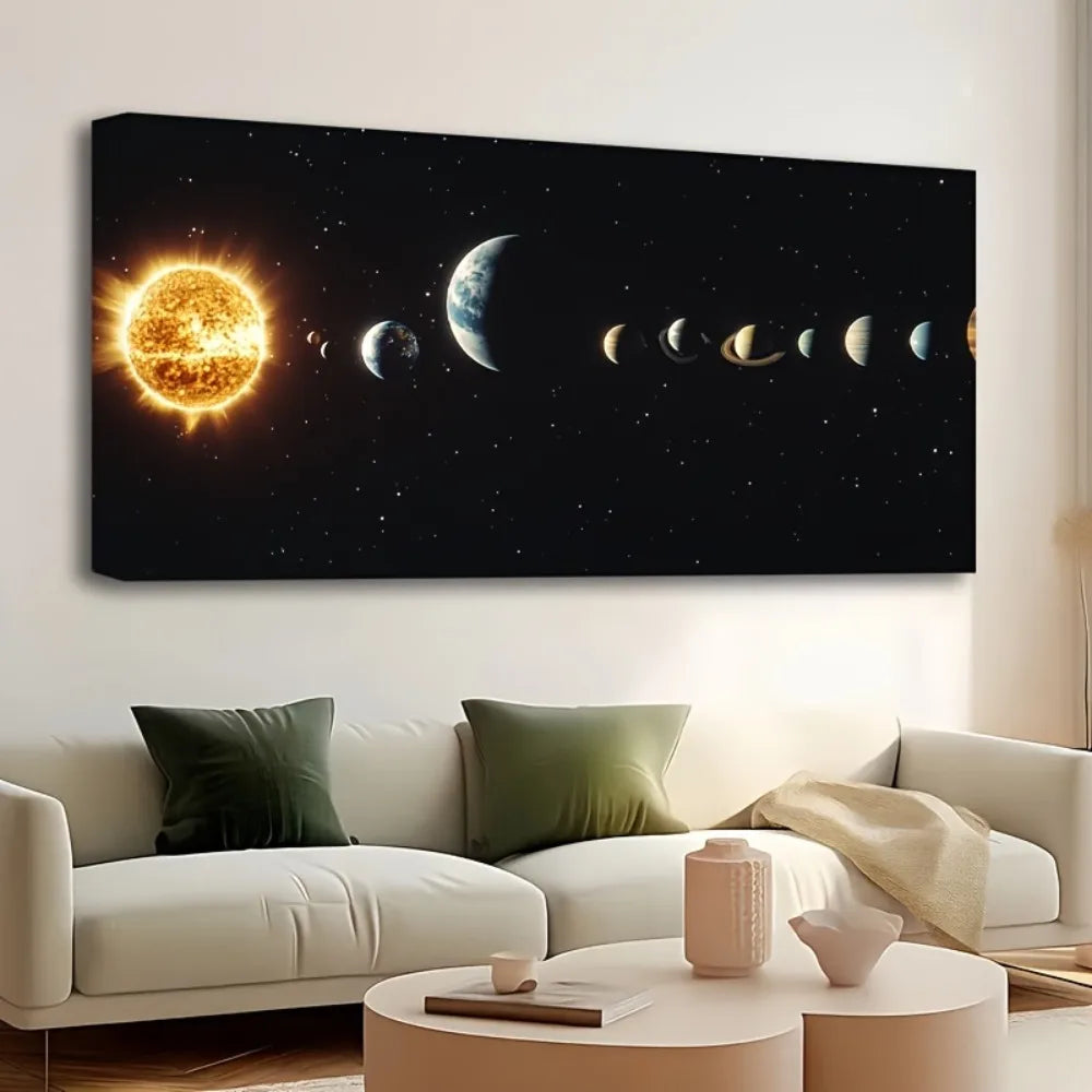 1.5 inch thick pine frame, solar system painting, suitable for interior wall decoration, home and dormitory decoration