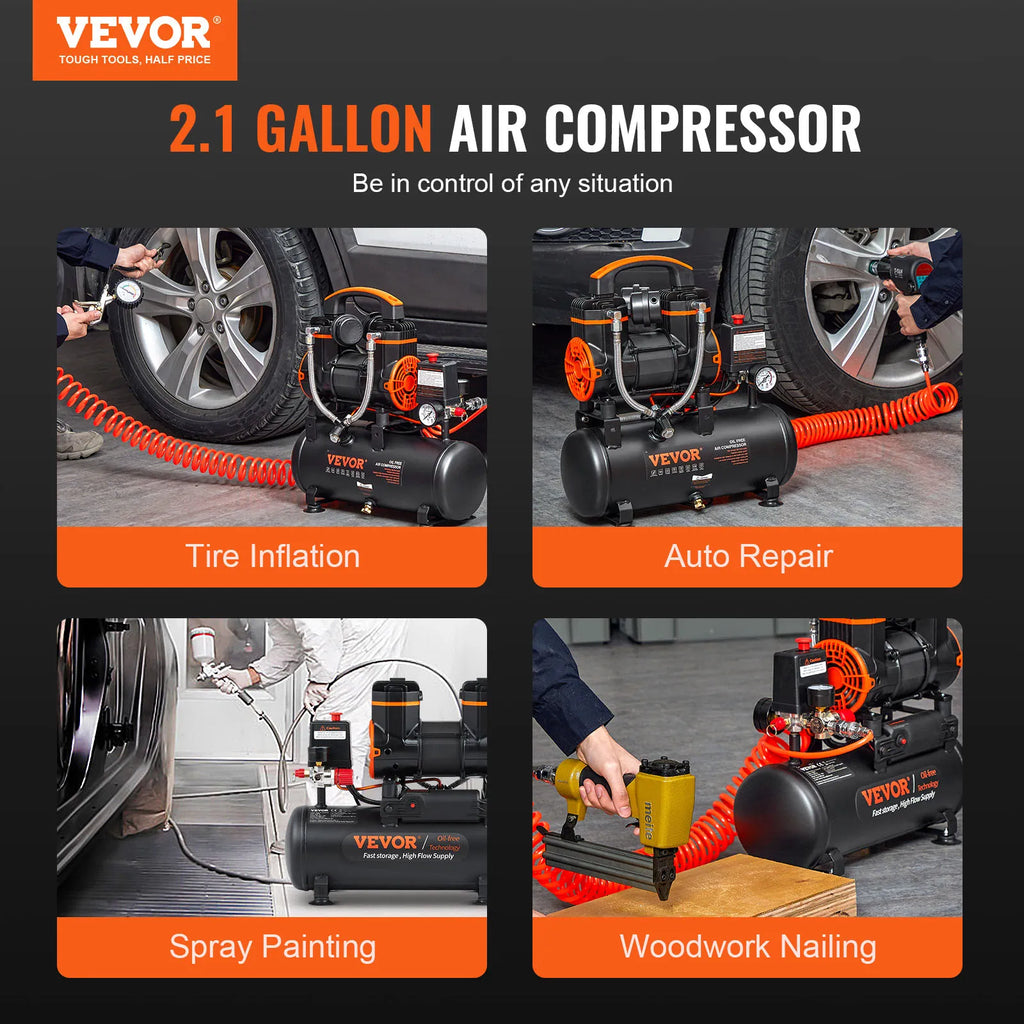 SucceBuy Silent Air Compressor 9L 18L 24L 35L Quiet Oil-free Portable Air Pump for Home Repair Tire Inflation Whisper Compressor