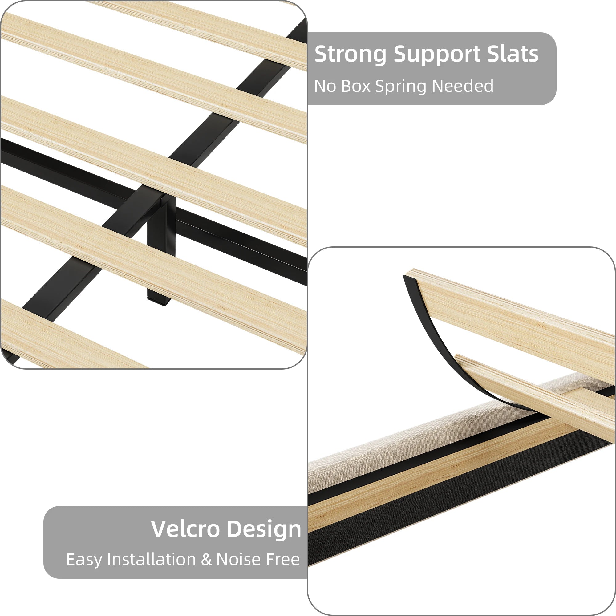 Full Bed Frame with LED Lights Headboard, LED Bed Frame with Fast-Charging USB Port, Upholstered Platform Bed Frame,Easy Assembl