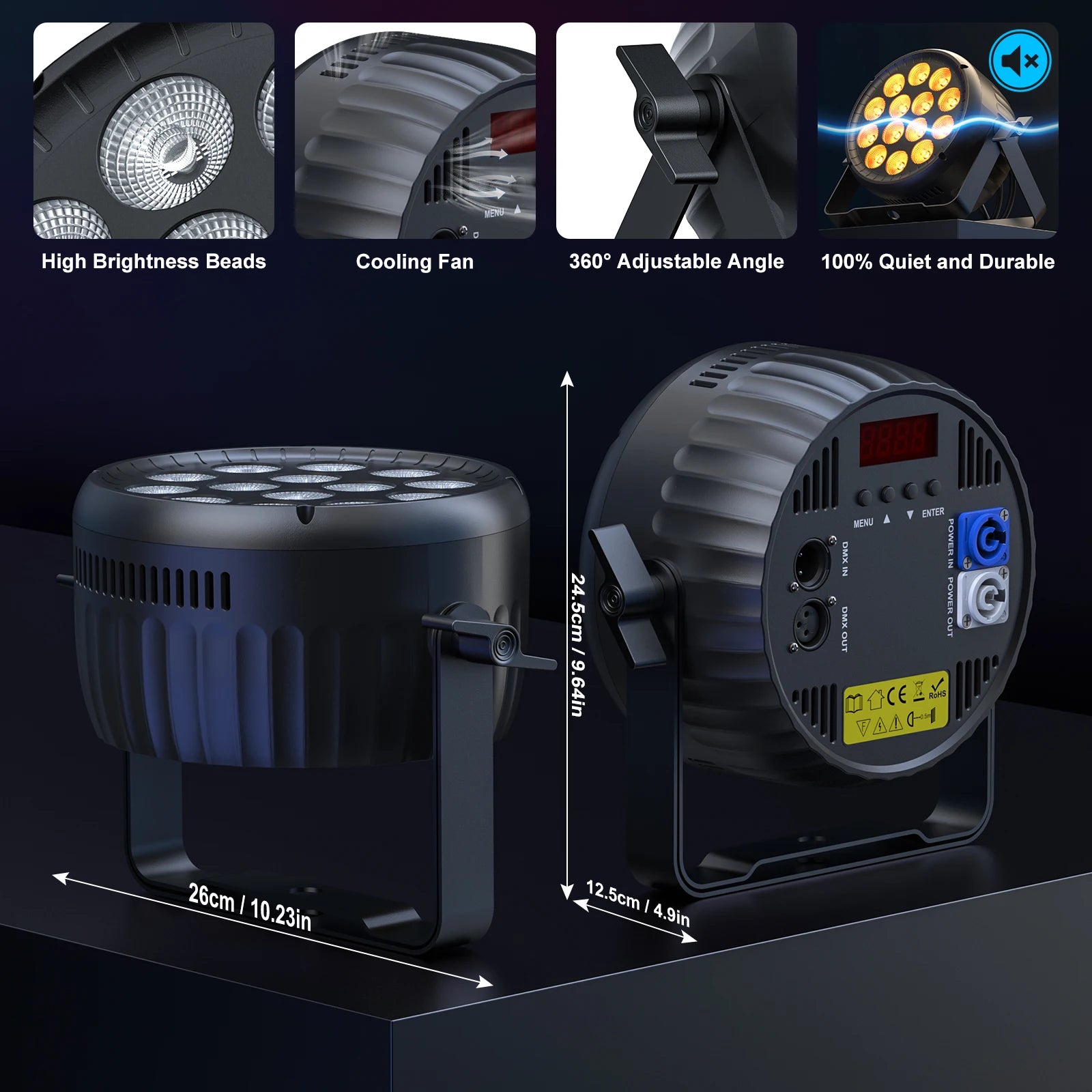 U'King 2PCS 180W RGBW Par Light DMX512 Stage Light 4/8CH 14x15W RGBW LED Par Light Colorful Effect Lighting for DJ Disco Party