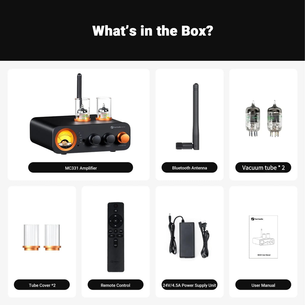 Fosi Audio MC331 2.0 Channel Bluetooth Stereo Integrated Tube Amplifier, Mini All-in-One DAC Audio Power Amp for Passive Speaker