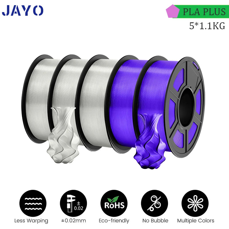 JAYO pla plus Filament 5KG 3D printer filament PLA+ 1.75MM 5Rolls multiple colors optional Neatly Wound for 3D Printer