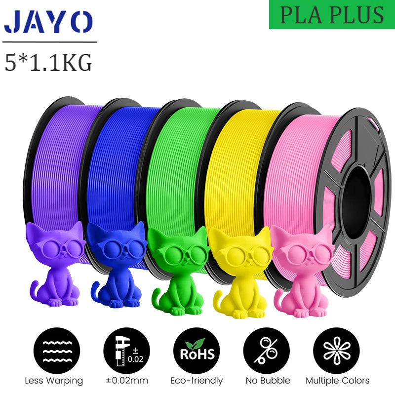 JAYO pla plus Filament 5KG 3D printer filament PLA+ 1.75MM 5Rolls multiple colors optional Neatly Wound for 3D Printer