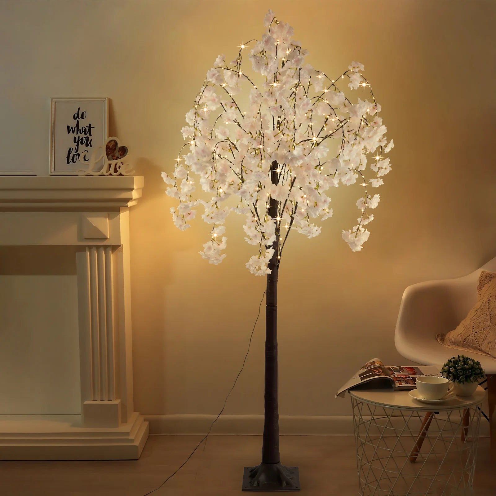Cherry Blossom Tree Light, 6ft Lighted Trees for Decoration Inside, 450 LED Lights Cherry Blossom Tree Artificial Warm Light