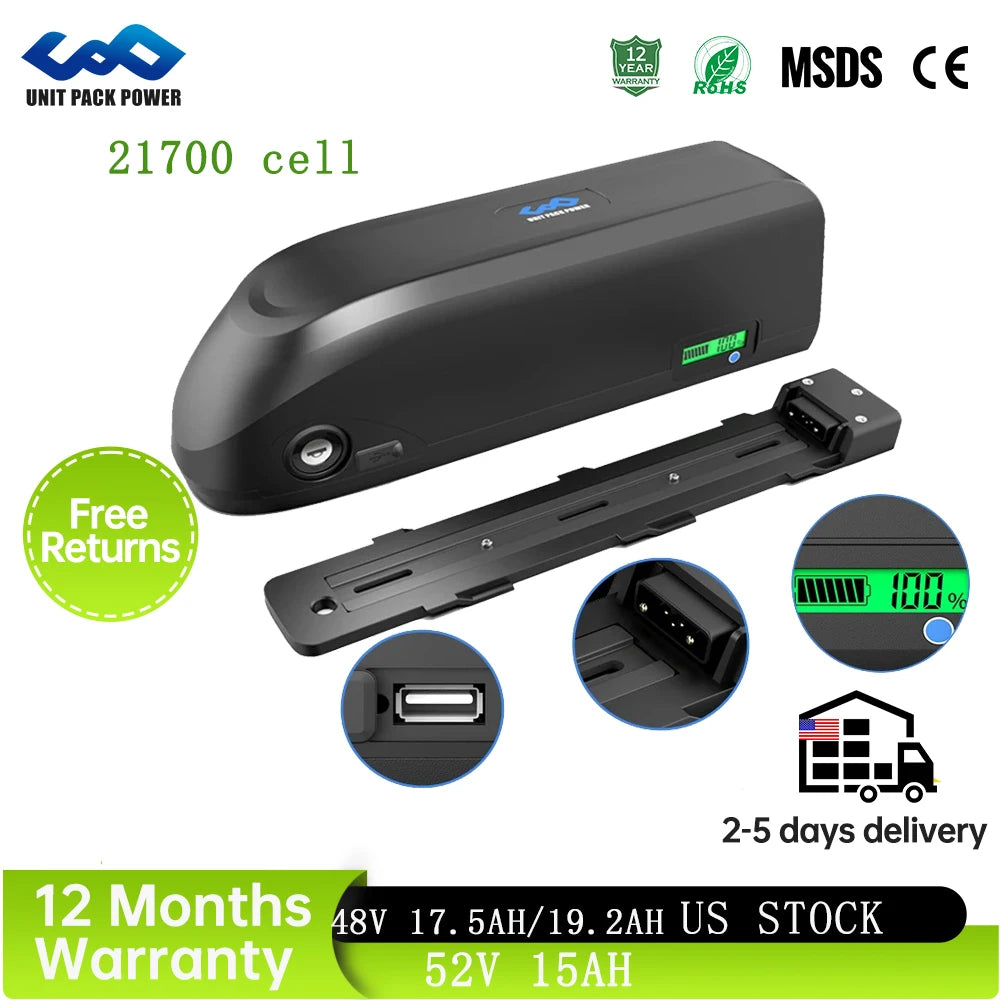 21700 Electric Bike Battery 48V 20Ah 52V 19.2Ah 6pins Downtube  for 500W 750W 1000W 1500W Electric  Fit for  Mileage Extension