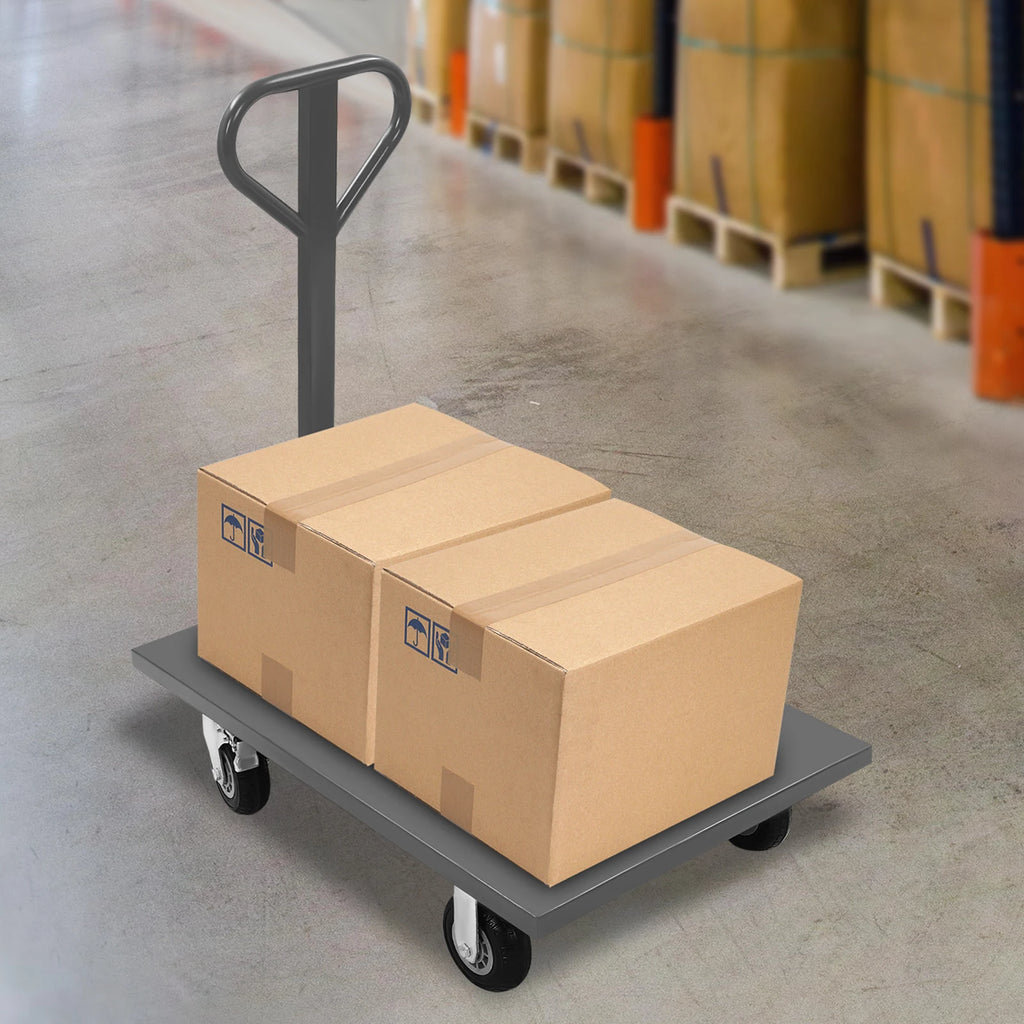 2000lbs  Steel Plate Cart  with Front Handle 360 Degree Swivel Gray 36*24in Dolly Cart with Wheels Heavy Duty 91.4*61*108.2cm