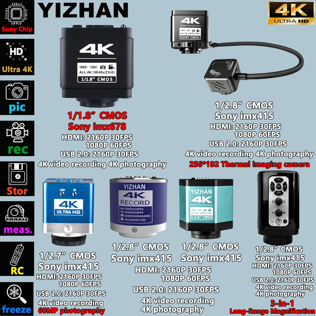 YIZHAN 4K Digital Microscope With Software, imx678 imx415 Sensor, 150X Electronic Microscope For Soldering, Reinforced Bracket