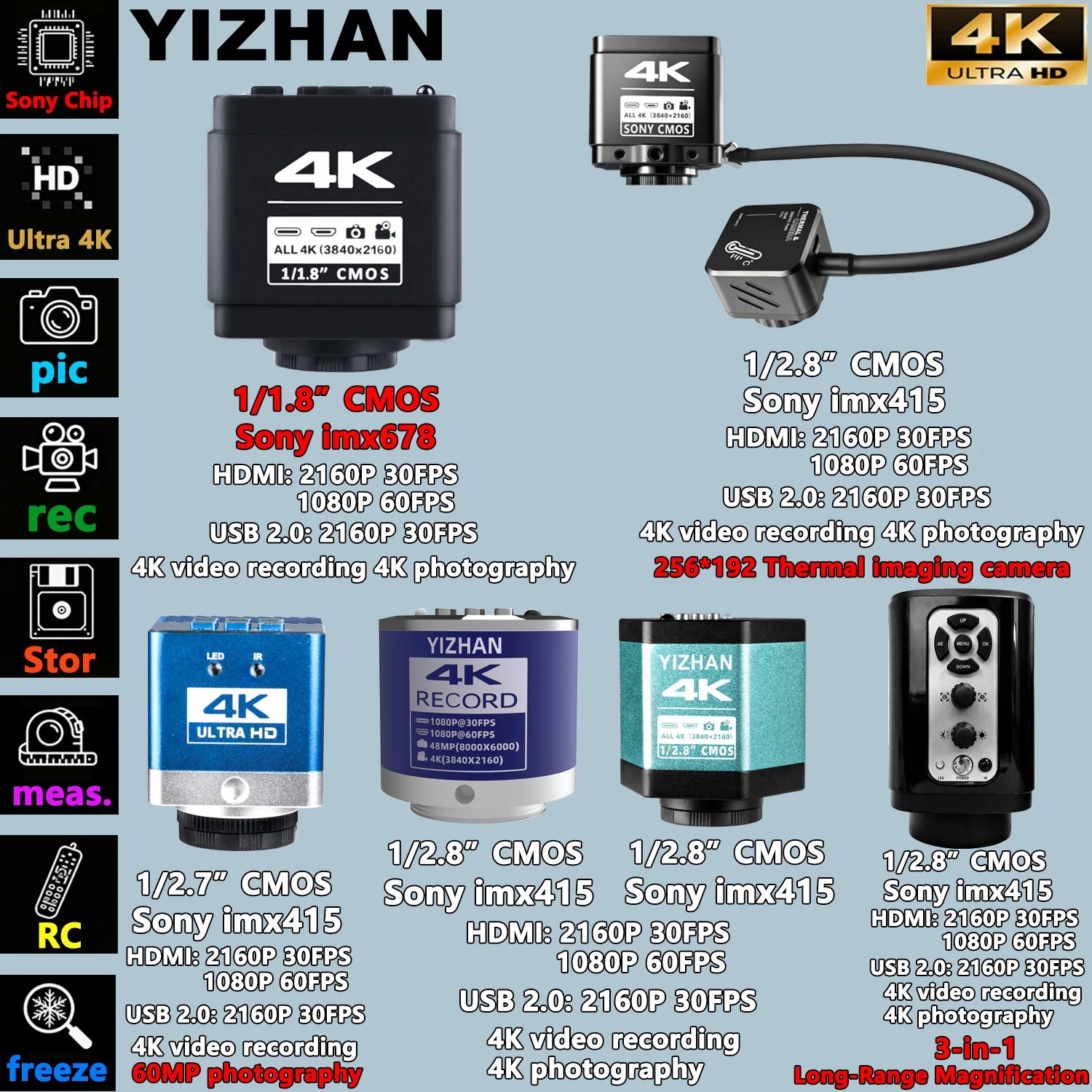 YIZHAN 4K Digital Microscope With Software, imx678 imx415 Sensor, 150X Electronic Microscope For Soldering, Reinforced Bracket