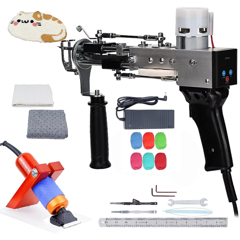 2 in 1 Tufting Gun Set Electric Touffing Pistol,7 – 21mm Tufting Pisto, with Wool Yarn and Tufting Canvas,Trimmer for Beginners