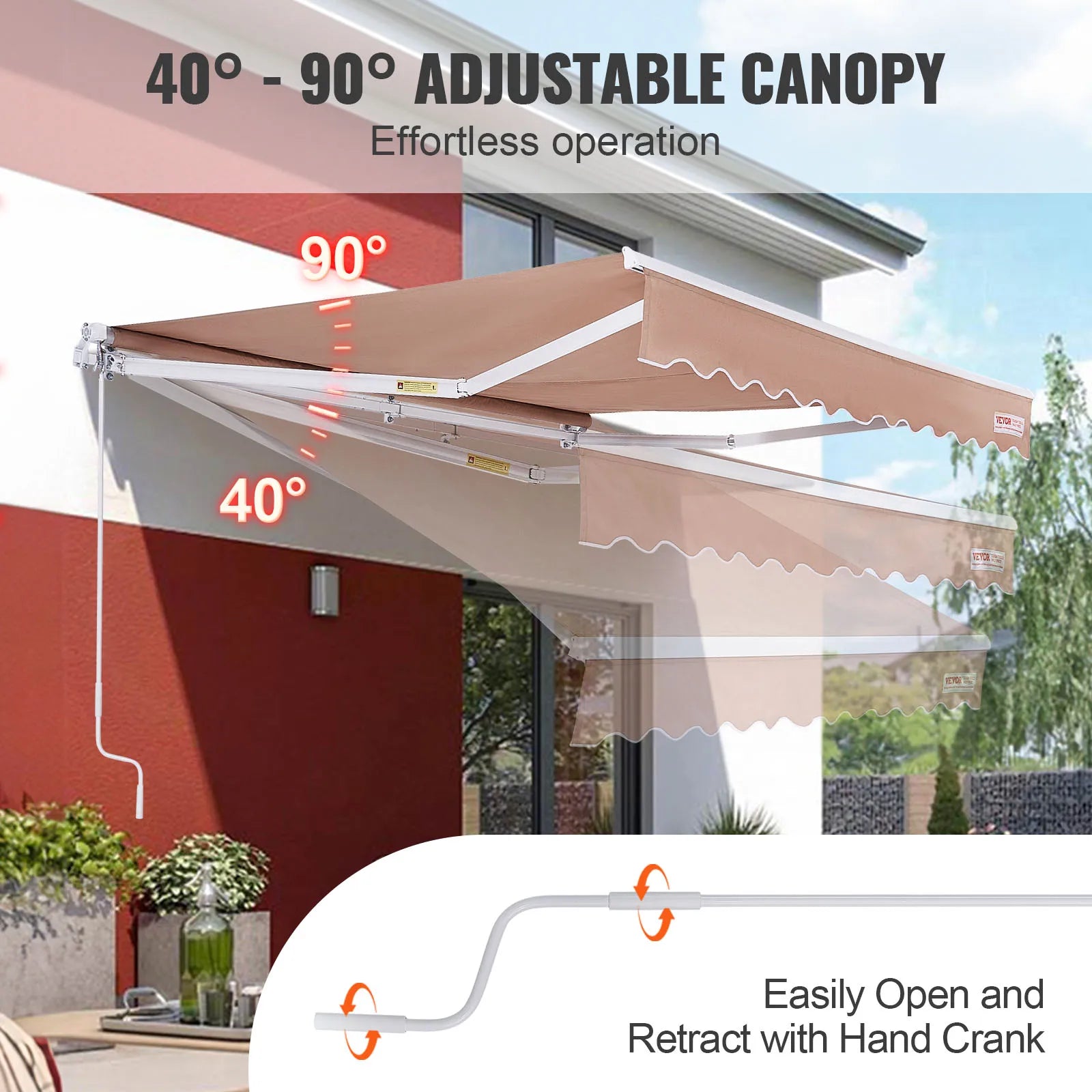 SucceBuy Manual Retractable Awning Outdoor  Retractable Sun Shade Water-Resistant Polyester Patio Door Window for Backyard