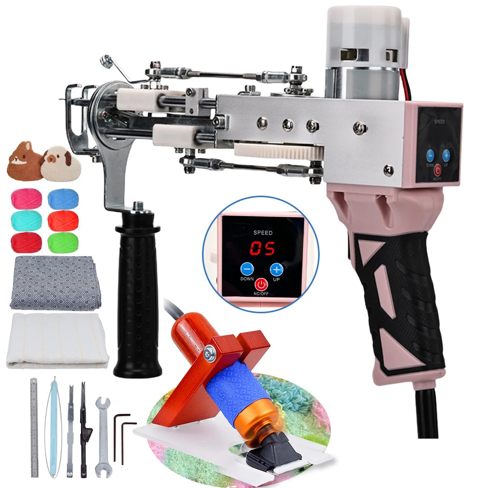 2 in 1 Tufting Gun Set Electric Touffing Pistol,7 – 21mm Tufting Pisto, with Wool Yarn and Tufting Canvas,Trimmer for Beginners