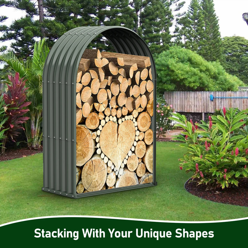 Galvanized Steel Firewood Storage Shed Outdoor Corrugated Metal Log Rack, Heavy Duty Log holder Lumber Storage Stand