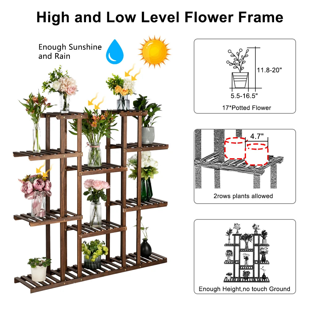 Artisasset 6-Story 11-Seat Indoor And Outdoor Multifunctional Carbonized Wood Plant Stand