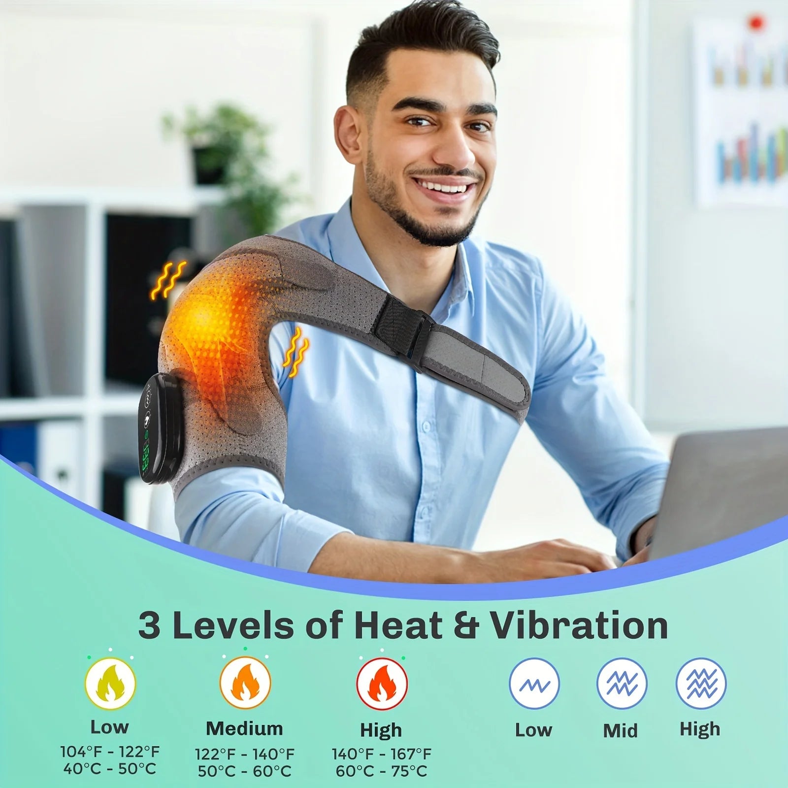 Multifunctional HeatingMassageShoulder and Knee Brace-USB Charging,Touch Screen Temp Control,5000mAh Battery, Ideal Holiday Gift