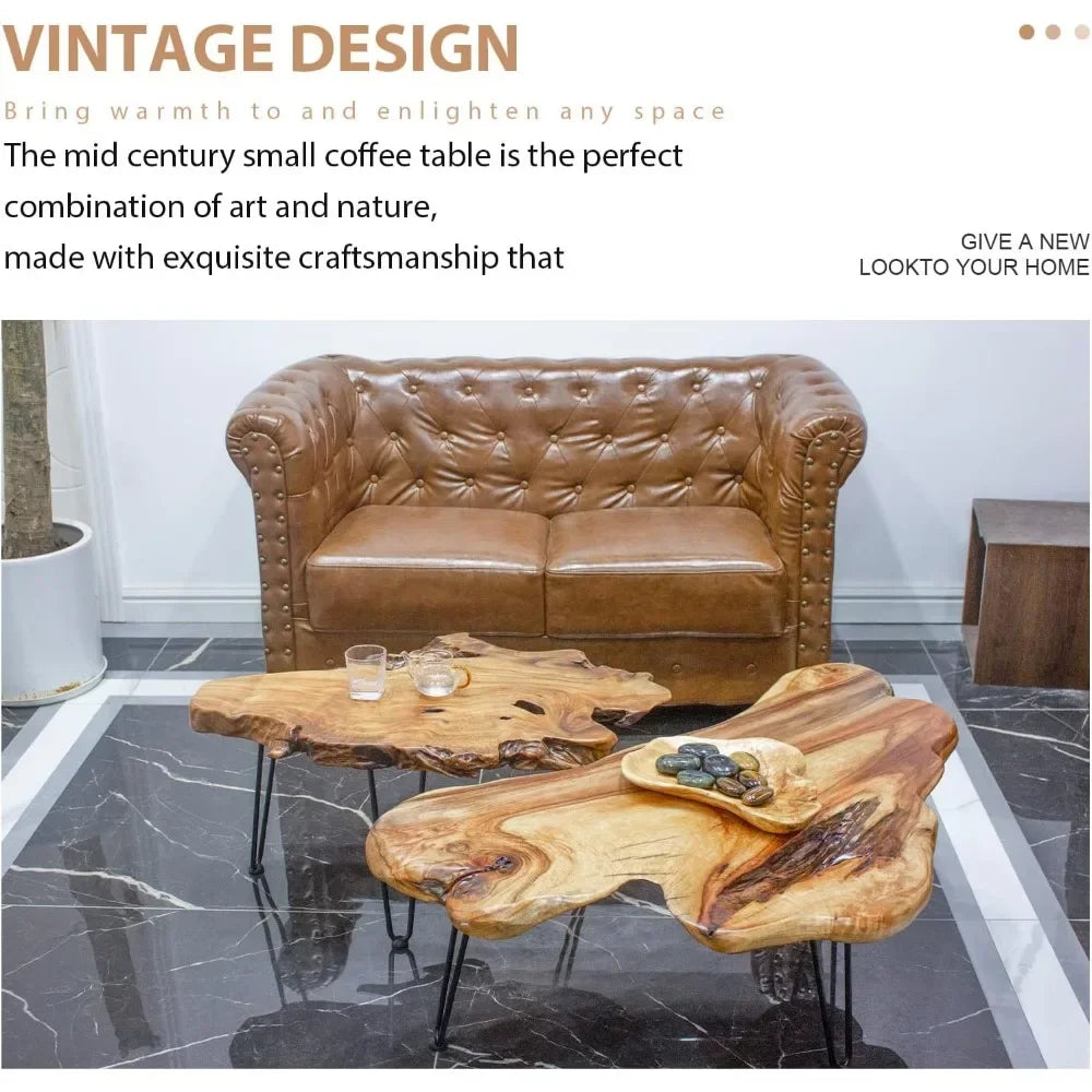 Natural Wood Coffee Table with Clear Lacquer Finish and Metal Hairpin Legs for Living Room - 16" Tall - Mesa de Centro para Sala