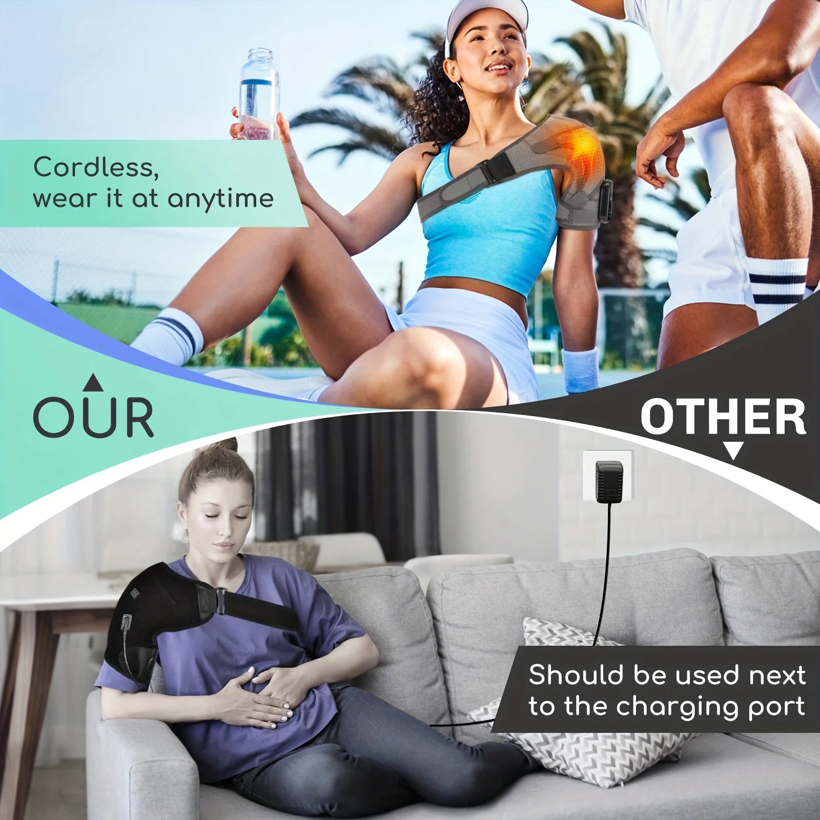 Multifunctional HeatingMassageShoulder and Knee Brace-USB Charging,Touch Screen Temp Control,5000mAh Battery, Ideal Holiday Gift