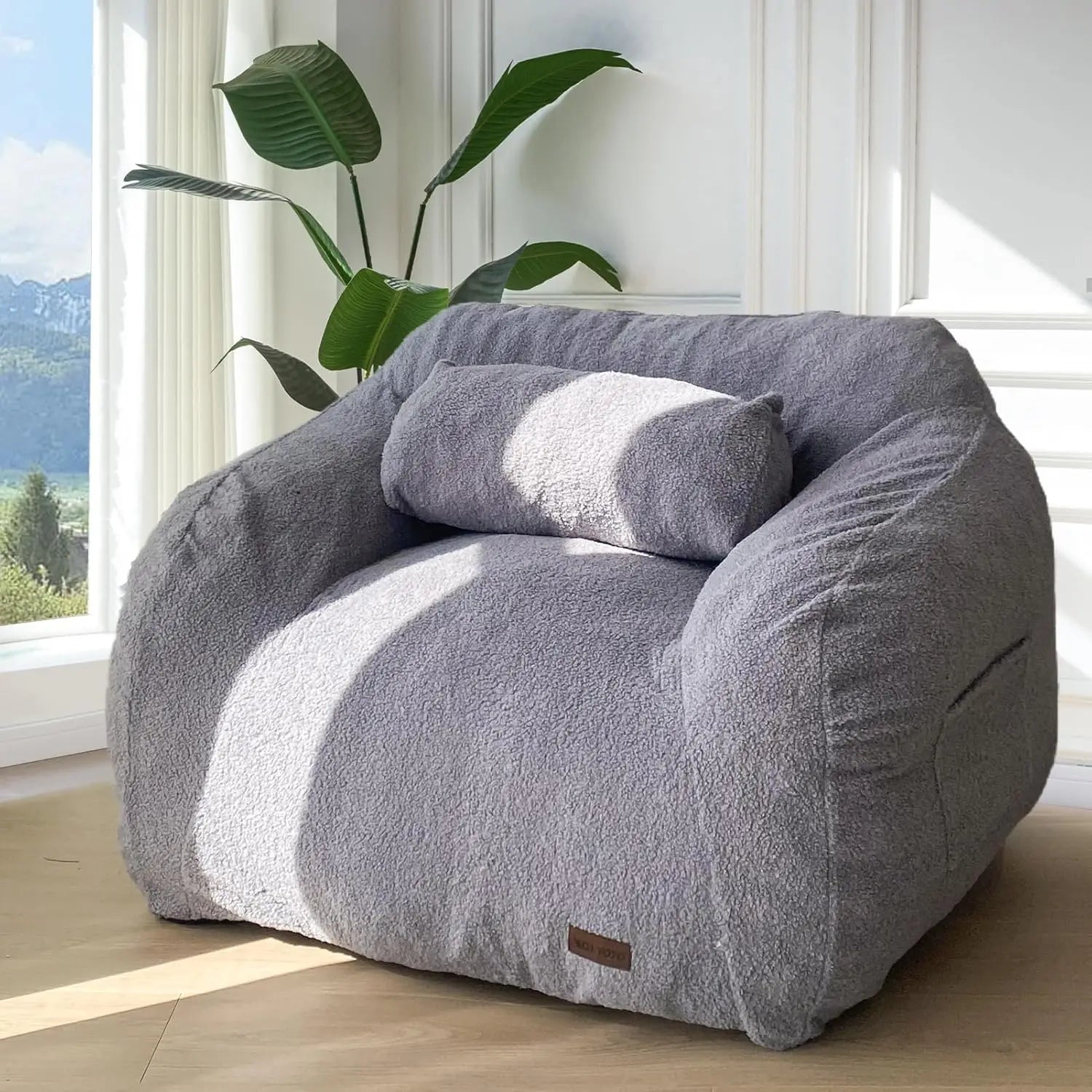 Maxyoyo Giant Bean Bag Chair With Pillow, Boucle Bean Bag Sofa For Adults,Large Upholstered Bean Bag Couch Lazy Sofa With