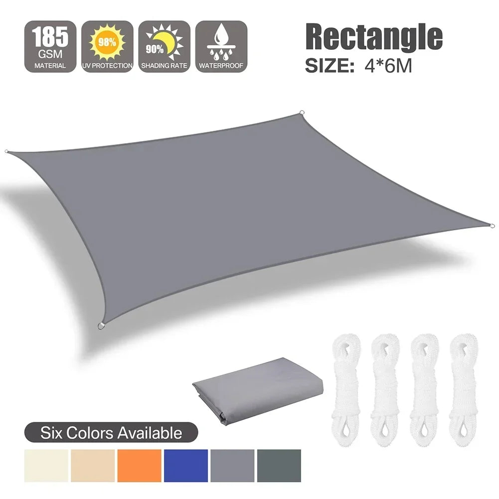 Waterproof Oxford Gray Square Rectangle Shade Sail Garden Terrace Canopy Swimming Sun Shade Outdoor Camping Yard Sail Shelter