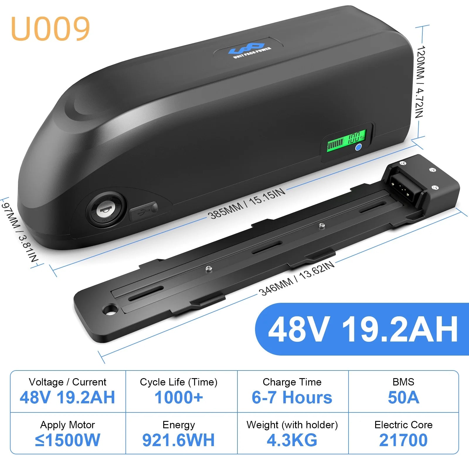 21700 Electric Bike Battery 48V 20Ah 52V 19.2Ah 6pins Downtube  for 500W 750W 1000W 1500W Electric  Fit for  Mileage Extension
