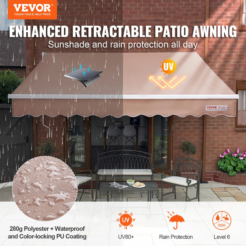 SucceBuy Manual Retractable Awning Outdoor  Retractable Sun Shade Water-Resistant Polyester Patio Door Window for Backyard