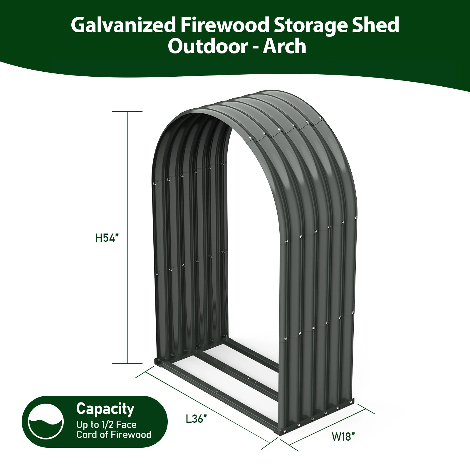 Galvanized Steel Firewood Storage Shed Outdoor Corrugated Metal Log Rack, Heavy Duty Log holder Lumber Storage Stand