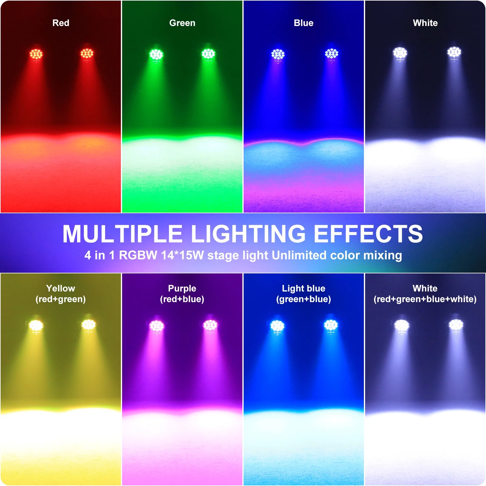 U'King 2PCS 180W RGBW Par Light DMX512 Stage Light 4/8CH 14x15W RGBW LED Par Light Colorful Effect Lighting for DJ Disco Party