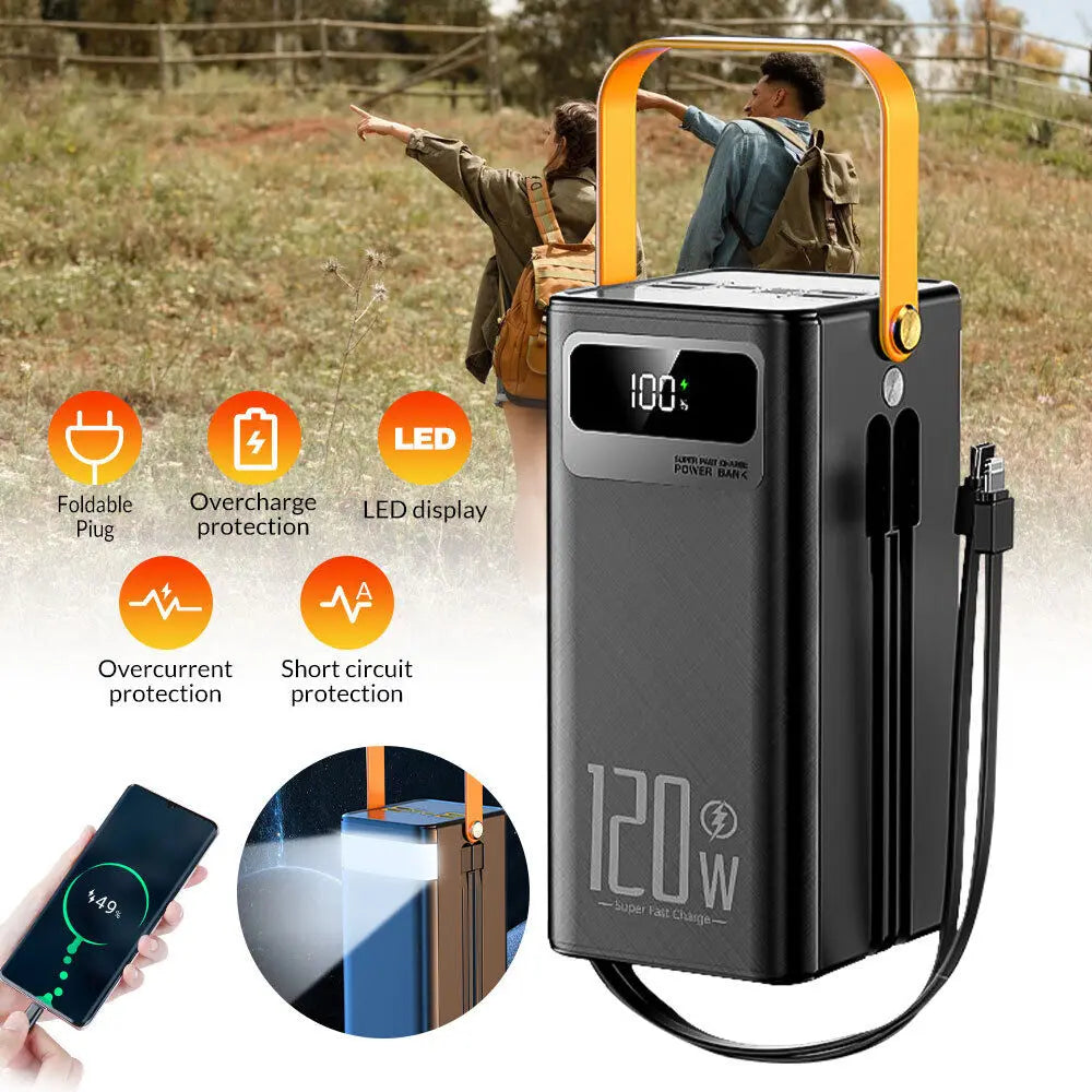 Portable Power Bank 120W 50000mAH Super Fast Charger Large Capacity External Battery Supports simultaneous charging of 7 devices