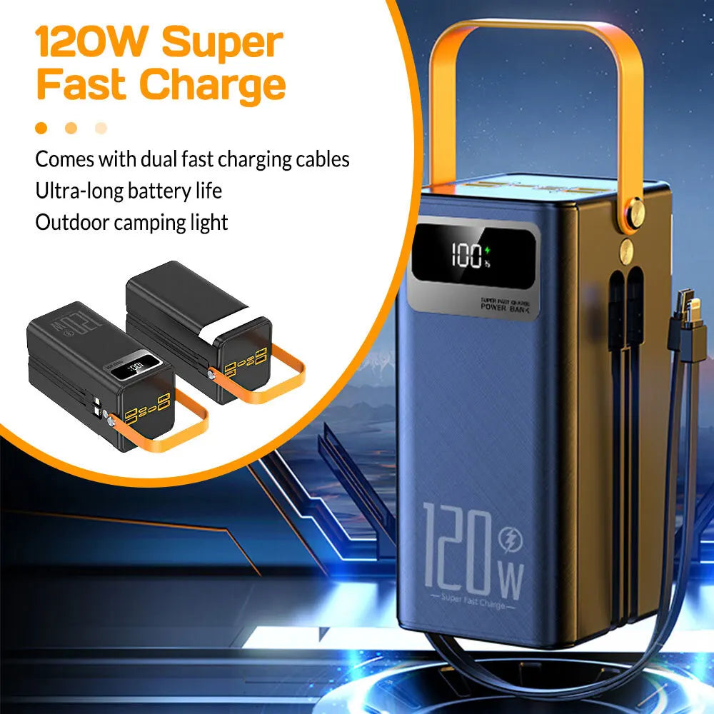 Portable Power Bank 120W 50000mAH Super Fast Charger Large Capacity External Battery Supports simultaneous charging of 7 devices