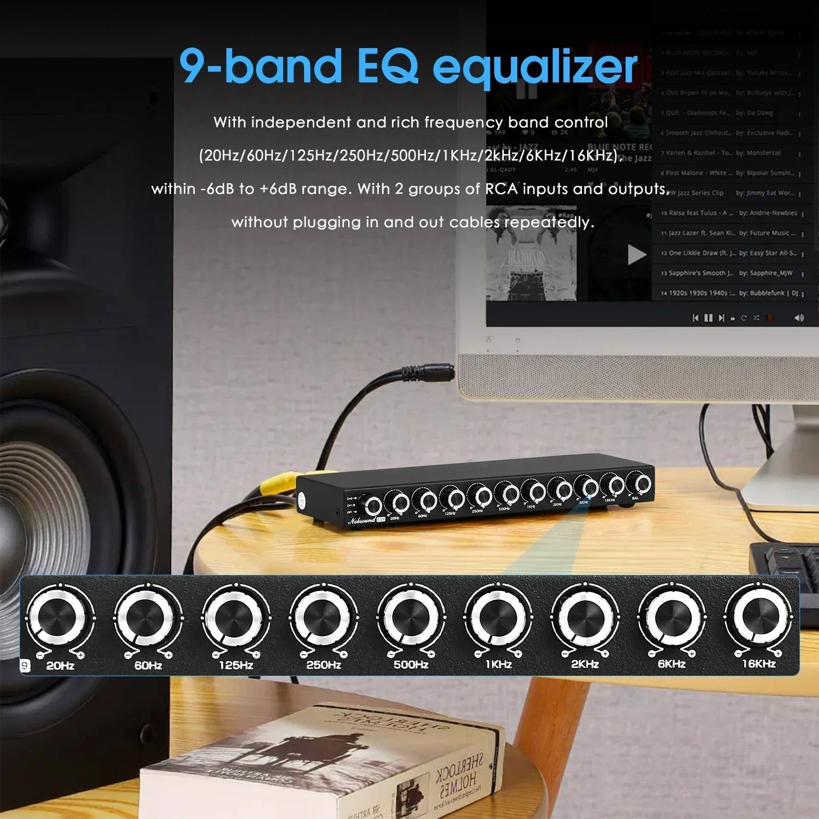 Nobsound HiFi EQ9 9-Band Stereo EQ Preamp Analog Pre-Amplifier Equalizer Audio Processor for Home/Car