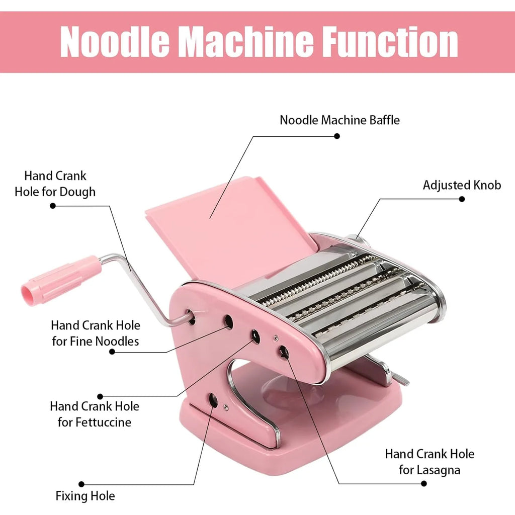 Pasta Maker Machine Adjustable Thickness Settings, Adjustable Clamp, Stainless Steel Construction for Spaghetti, Lasagna