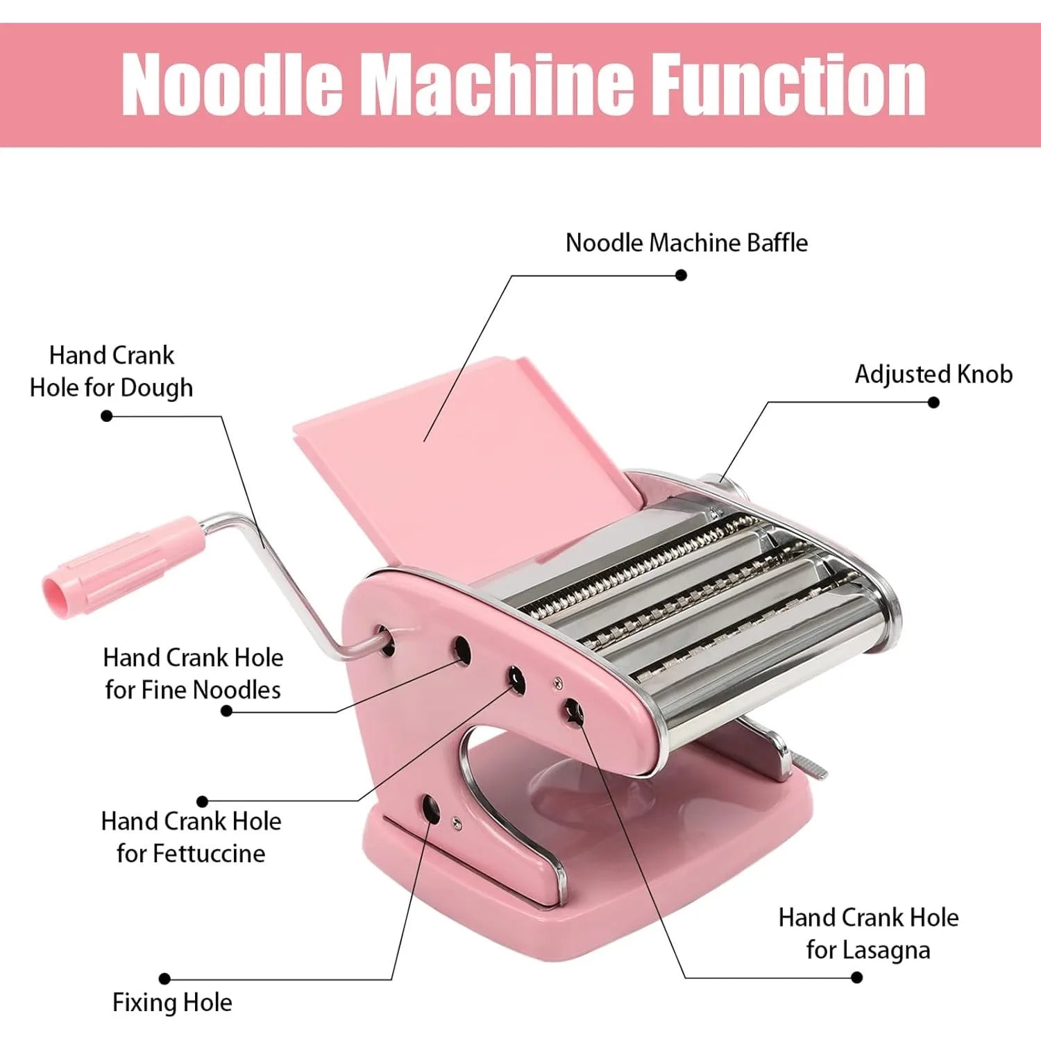 Pasta Maker Machine Adjustable Thickness Settings, Adjustable Clamp, Stainless Steel Construction for Spaghetti, Lasagna