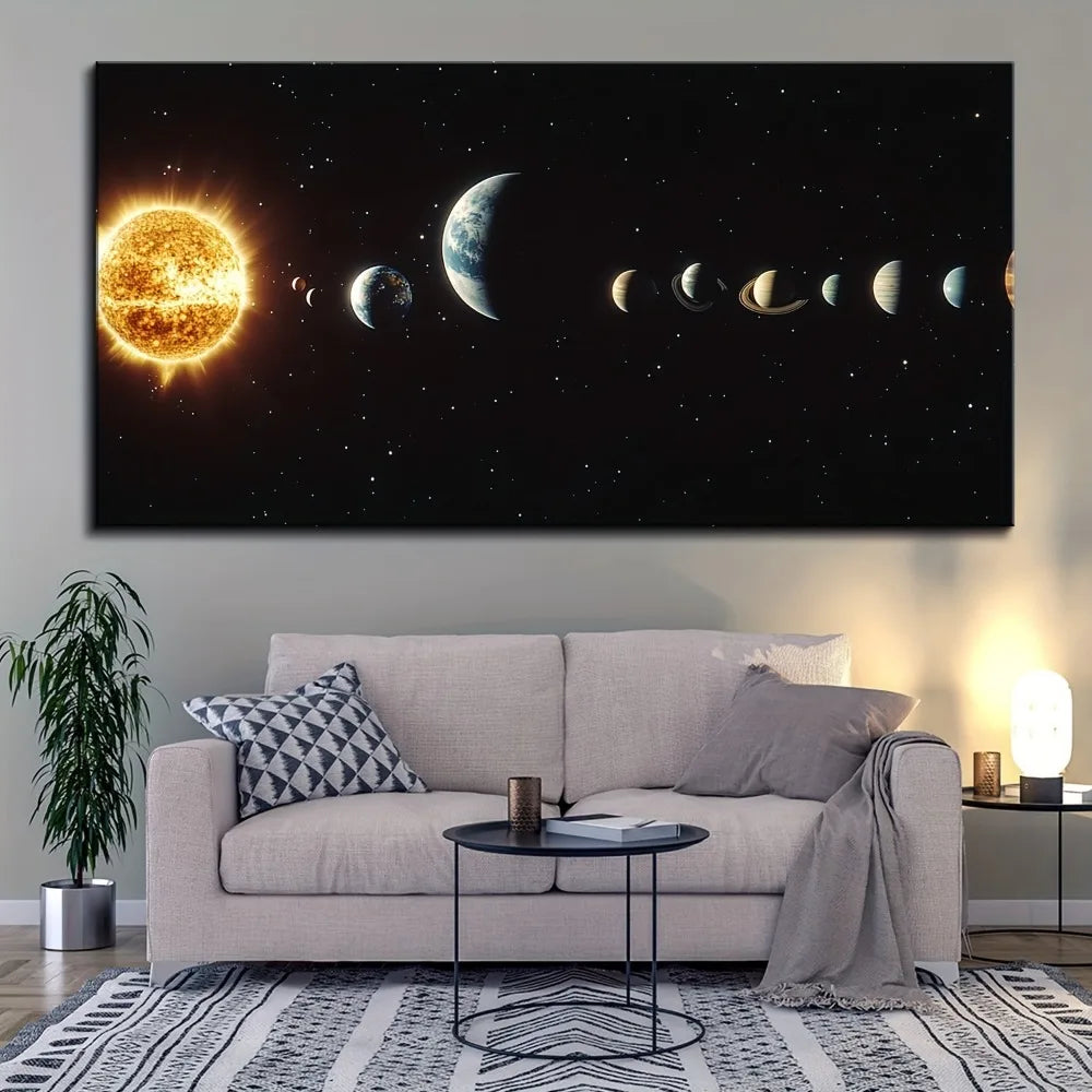 1.5 inch thick pine frame, solar system painting, suitable for interior wall decoration, home and dormitory decoration